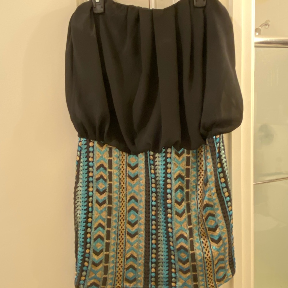 Junior’s Charlotte Russe Mini Dress; Black w/ Gold/Turquoise Sequins; Size Large